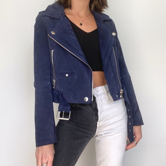 Blank NYC Suede Moto Jacket Royal Blue - Picture 1 of 7
